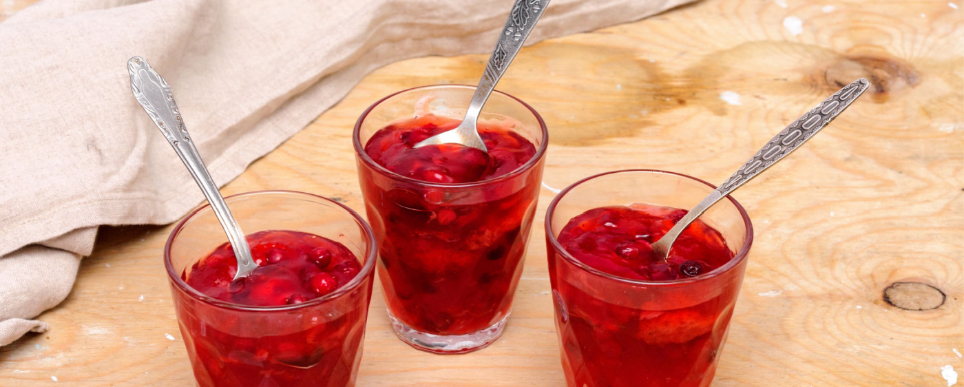 Cranberry gelatin in cups.