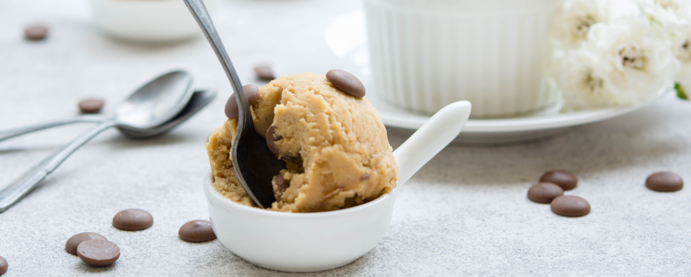 Edible cookie dough in a bowl.