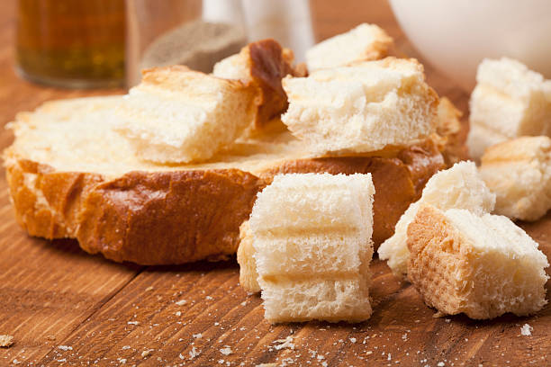 toasted bread - bread cubes stock pictures, royalty-free photos & images