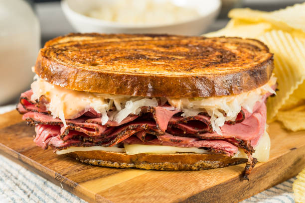 homemade russian reuben sandwich - pastrami sandwich on rye stock pictures, royalty-free photos & images