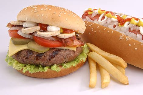 burguer and hot dog with french fries - hot dog and corndog and fries stock pictures, royalty-free photos & images