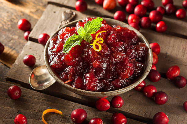 homemade red cranberry sauce - cranberry sauce stock pictures, royalty-free photos & images