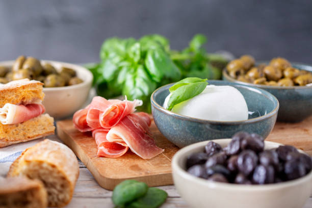 antipasti - antipasto platter ingredients stock pictures, royalty-free photos & images