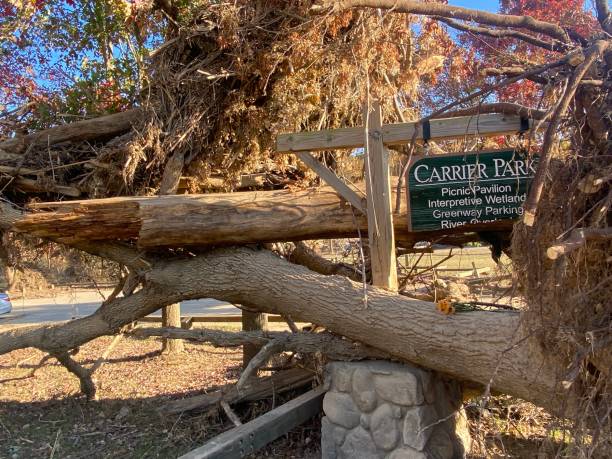 damage to carrier park in asheville, north carolina after hurricane helene - disaster relief north carolina stock pictures, royalty-free photos & images