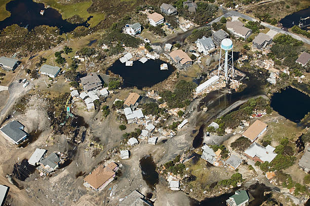 usa, aerial view of hurricane isabel destruction along the outer banks of north carolina near kitty hawk - disaster relief north carolina stock pictures, royalty-free photos & images