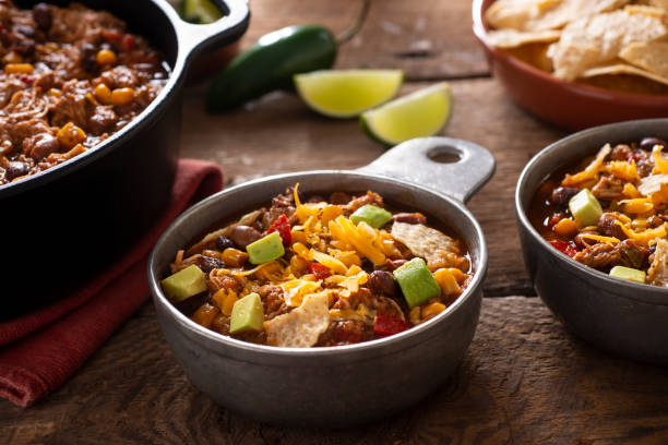 chicken taco soup - taco soup stock pictures, royalty-free photos & images