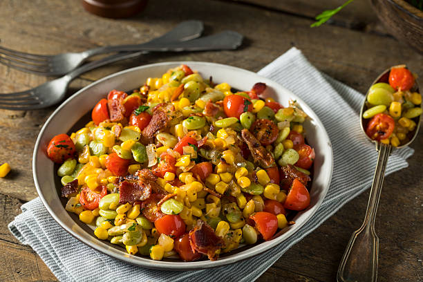 homemade succotash with lima beans - succotash stock pictures, royalty-free photos & images